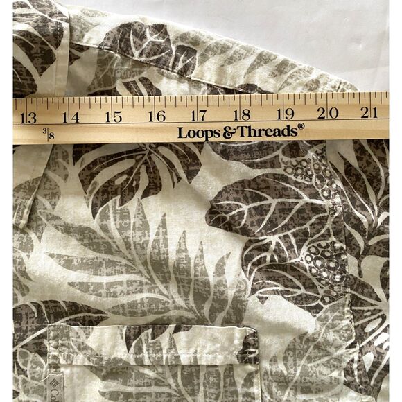 Columbia Beige Cotton Blend Hawaiian Leaf Short Sleeve Button Down Shirt XL - Picture 9 of 9